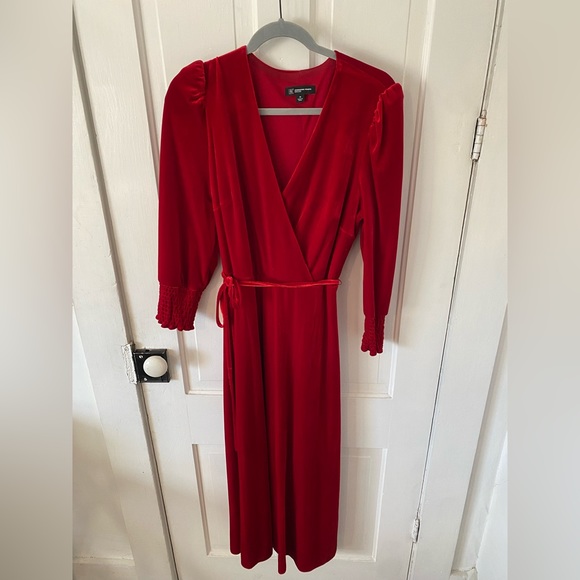 INC dress red velvet faux wrap dress with belt Christmas holiday stunner maxi - Picture 8 of 9